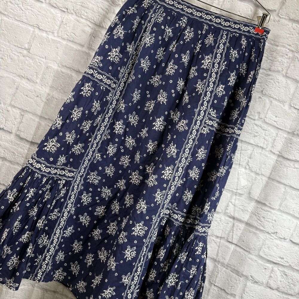 Bila Valley Crest Indigo Lined Floral Skirt Large New With Tag Made In India